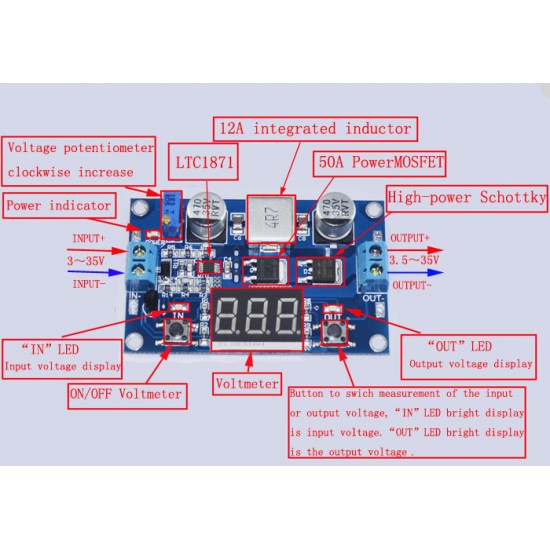 DC to DC Adjustable Step Up Boost Converter Power Supply Module Voltage Regulator DC 3-35V to DC 3.5-35V with Voltmeter Display