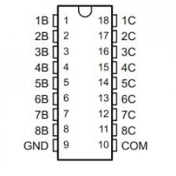 ULN2803: 8 Channel Darlington Driver (Solenoid/Unipolar Stepper) 