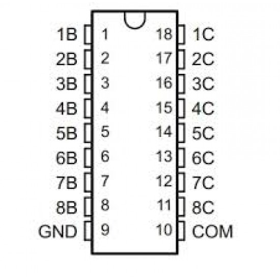 ULN2803: 8 Channel Darlington Driver (Solenoid/Unipolar Stepper) 